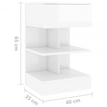 Noptiere, 2 buc., alb extralucios, 40x35x65 cm - Img 6