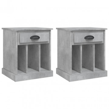 Noptiere, 2 buc., gri beton, 43x36x50 cm - Img 2