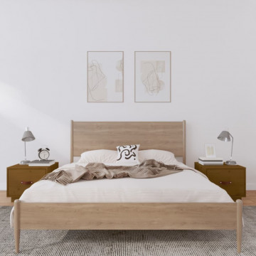 Noptiere, 2 buc, maro miere, 40x34x35 cm, lemn masiv de pin - Img 1