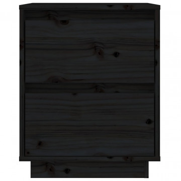 Noptiere, 2 buc., negru, 40x35x50 cm, lemn masiv de pin - Img 6