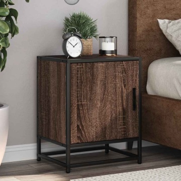 Noptiere 2 buc Stejar maro 40x31x50 cm Lemn prelucrat și metal - Img 1