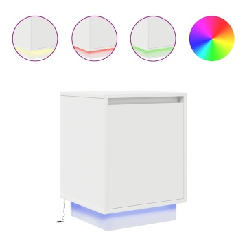 Noptiere cu lumini LED 2 buc Alb 38x34x50 cm - Img 2
