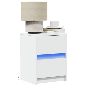 Noptiere cu lumini LED, 2 buc., alb, lemn prelucrat - Img 1