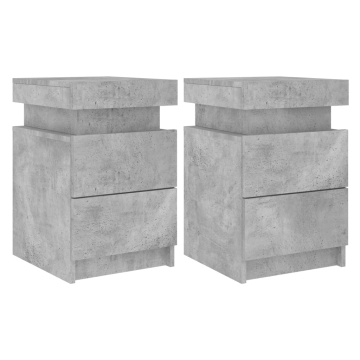 Noptiere cu lumini LED, 2 buc., gri beton, 35x39x55 cm - Img 2