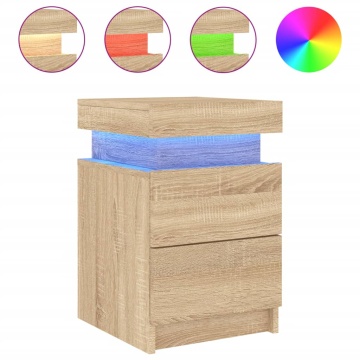 Noptiere cu lumini LED, 2 buc., stejar sonoma, 35x39x55 cm - Img 6