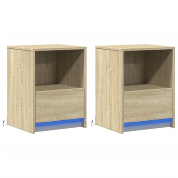 Noptiere cu lumini LED, 2 buc., stejar sonoma, lemn prelucrat - Img 3
