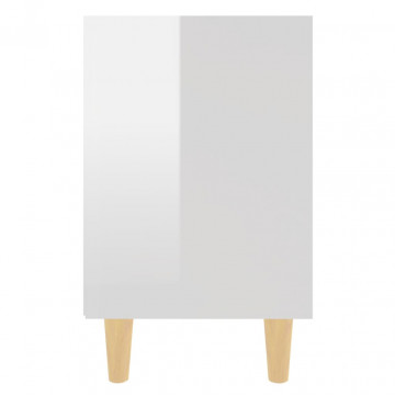 Noptiere cu picioare lemn, 2 buc, alb extralucios, 40x30x50 cm - Img 5