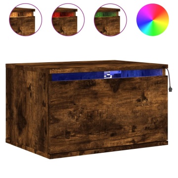 Noptiere montate pe perete cu lumini LED, 2 buc.,stejar fumuriu - Img 8