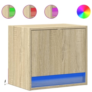 Noptiere montate pe perete cu lumini LED, 2 buc., stejar sonoma - Img 2