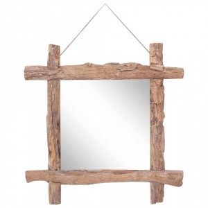 Oglindă cu ramă bușteni, natural, 70x70 cm, lemn masiv reciclat - Img 1