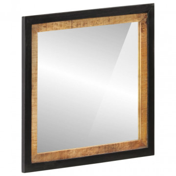 Oglindă de baie 55x1x60 cm sticlă și lemn masiv de mango - Img 2