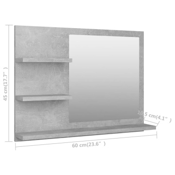 Oglindă de baie, gri beton, 60x10,5x45 cm, PAL - Img 6