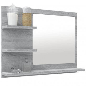 Oglindă de baie, gri sonoma, 60x10,5x45 cm, lemn compozit - Img 5