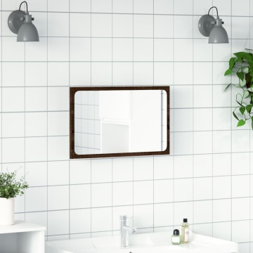 Oglindă de baie LED, stejar maro, 60x8,5x38 cm lemn prelucrat - Img 4
