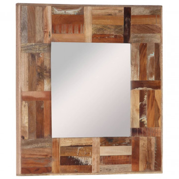 Oglindă de perete, 50x50 cm, lemn masiv reciclat - Img 6