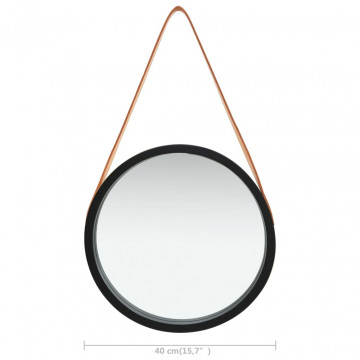 Oglindă de perete cu o curea, 40 cm, negru - Img 5