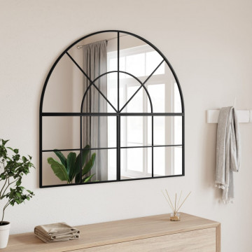 Oglindă de perete, negru, 100x90 cm, arcuită, fier - Img 1