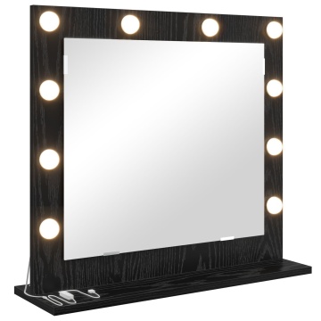 Oglindă de toaletă cu lumini LED Stejar Negru 60x55x18 cm - Img 2
