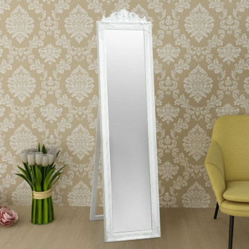 Oglindă în stil baroc independentă, alb, 160 x 40 cm - Img 4