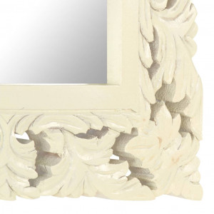 Oglindă sculptată manual, alb, 50x50 cm, lemn masiv mango - Img 4