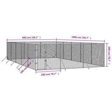 Padoc de exterior pentru câini argintiu 6x10x2m oțel galvanizat - Img 4