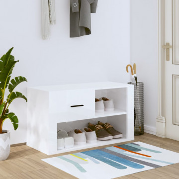 Pantofar, alb extralucios, 80x35x45 cm, lemn compozit - Img 1