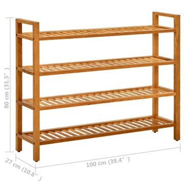 Pantofar cu 4 rafturi, 100x27x80 cm, lemn masiv de stejar - Img 5