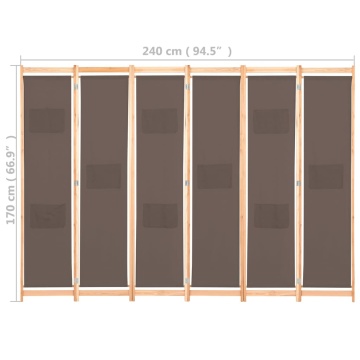 Paravan cameră cu 6 panouri, maro, 240x170x4cm, material textil - Img 7