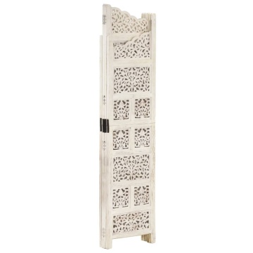 Paravan cameră sculptat manual, 4 panouri, alb 160x165 cm mango - Img 2
