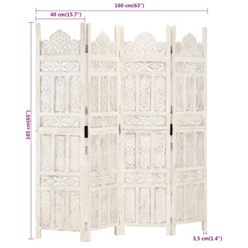 Paravan cameră sculptat manual, 4 panouri, alb 160x165 cm mango - Img 6