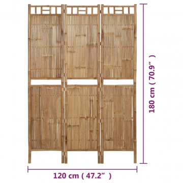 Paravan de cameră cu 3 panouri, 120 x 180 cm, bambus - Img 7
