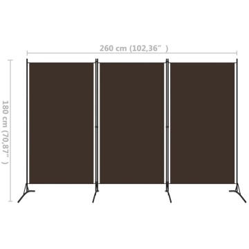 Paravan de cameră cu 3 panouri, maro, 260 x 180 cm, textil - Img 5
