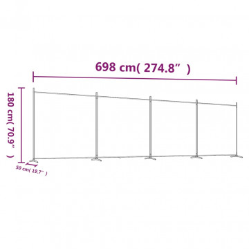 Paravan de cameră cu 4 panouri, antracit, 698x180 cm, textil - Img 7