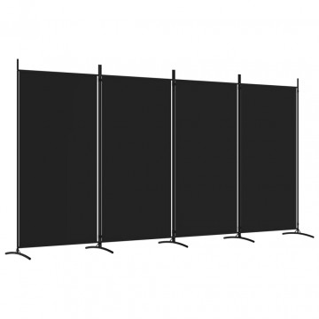 Paravan de cameră cu 4 panouri, negru, 346x180 cm, textil - Img 2