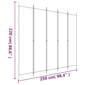 Paravan de cameră cu 5 panouri, negru, 250x220 cm, textil - Img 7