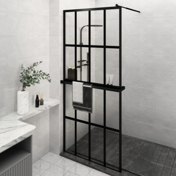 Paravan duș walk-in cu raft negru 90x195 cm sticlă ESG/aluminiu - Img 1