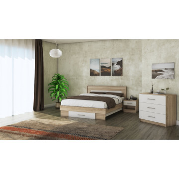 Pat Beta cu saltea, noptiere si comoda, 140×200 cm, sonoma/alb - Img 1
