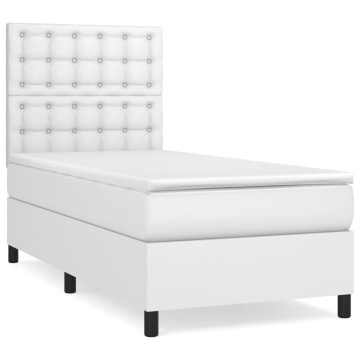 Pat box spring cu saltea, alb, 90x200 cm, piele ecologică - Img 2