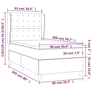 Pat box spring cu saltea, alb, 90x200 cm, piele ecologică - Img 6