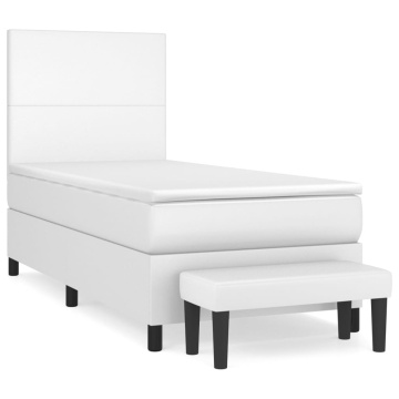Pat box spring cu saltea, alb, 90x200 cm, piele ecologică - Img 2
