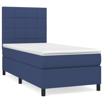 Pat box spring cu saltea, albastru, 90x200 cm, textil - Img 2