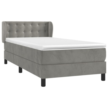 Pat box spring cu saltea, gri deschis, 100x200 cm, catifea - Img 3