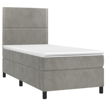 Pat box spring cu saltea, gri deschis, 100x200 cm, catifea - Img 3