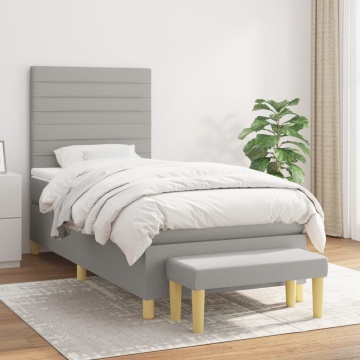 Pat box spring cu saltea, gri deschis, 100x200 cm, textil - Img 1