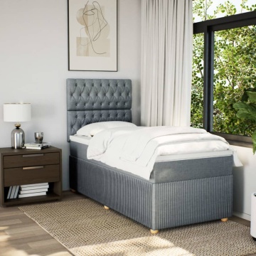 Pat box spring cu saltea, gri deschis, 100x200 cm, textil - Img 3