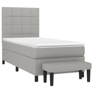 Pat box spring cu saltea, gri deschis, 100x200 cm, textil - Img 3