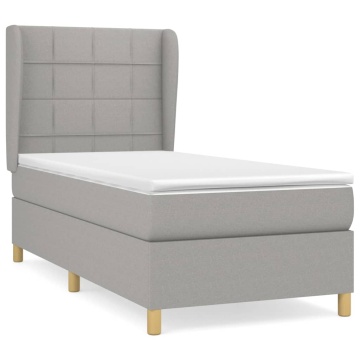 Pat box spring cu saltea, gri deschis, 100x200 cm, textil - Img 2