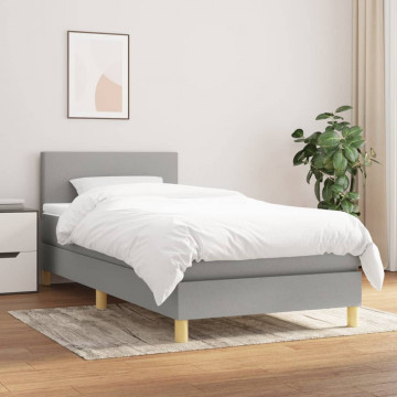 Pat box spring cu saltea, gri deschis, 100x200 cm, textil - Img 1