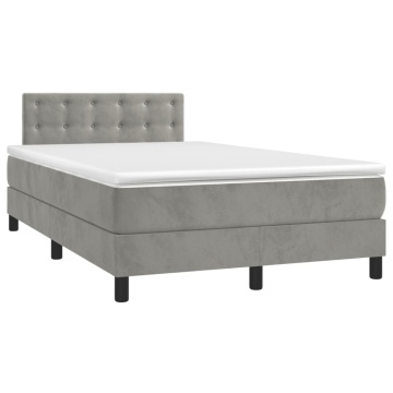 Pat box spring cu saltea, gri deschis, 120x200 cm, catifea - Img 3