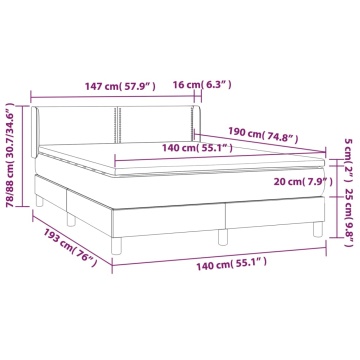 Pat box spring cu saltea, gri deschis, 140x190 cm, catifea - Img 6